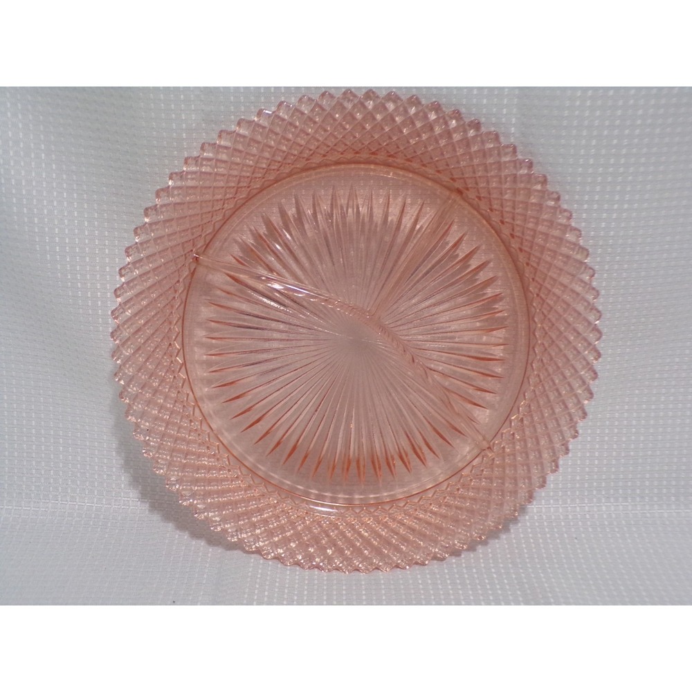 Miss America Hocking Glass Diamond Point Depression Sawtooth Edge Divided Dish